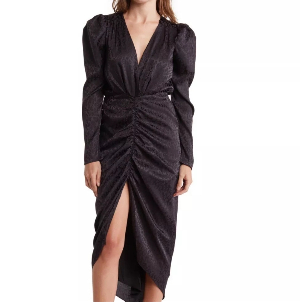 RONNY KOBO ASTRID JACQUARD RUCHED DRESS SIZE Small BLACK